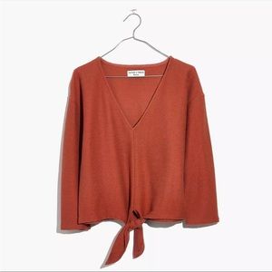 Madewell texture & thread burnt orange long-sleeve tie-front top. wore twice